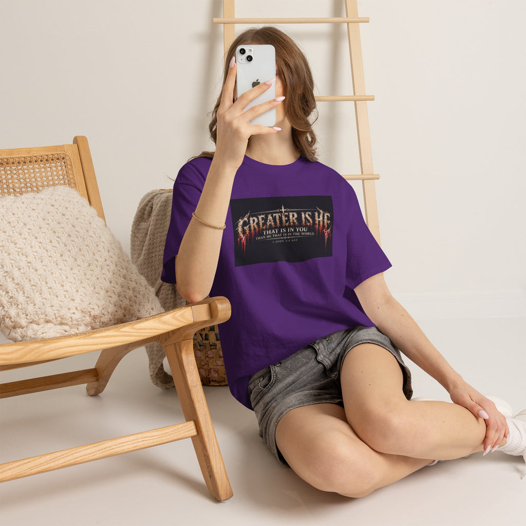 "Greater Is He" October Holliday line Edition Cross Faith Christian Graphic Tee - T-Shirt