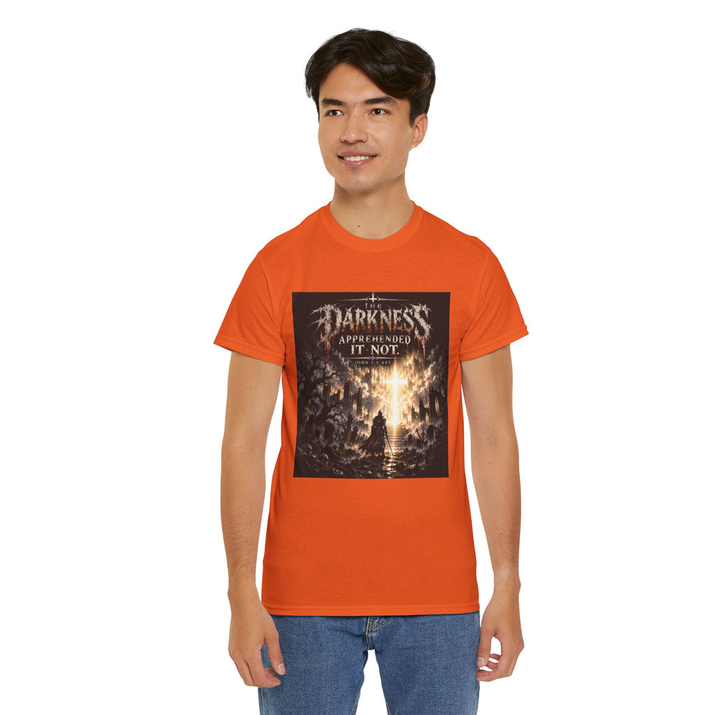 "Light Defeats Darkness" October Holliday Line edition T-Shirt — "Darkness Appeared He Need It Not" Graphic Tee (Ephesians 6:11)