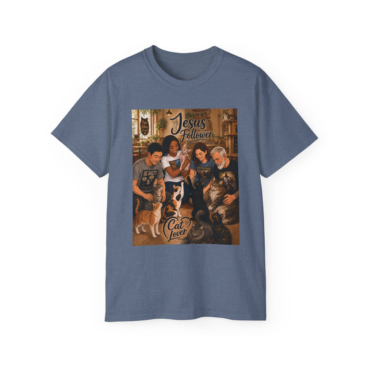 Jesus Follower Cat Lover T-Shirt — Proverbs 12:10 cat cafe Faith Tee