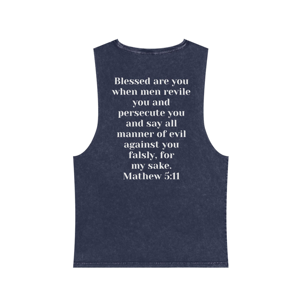 Cult of the Nazarene Tank Top – Vintage Stonewash Christian Scripture (Acts 24:5 / Matthew 5:11)