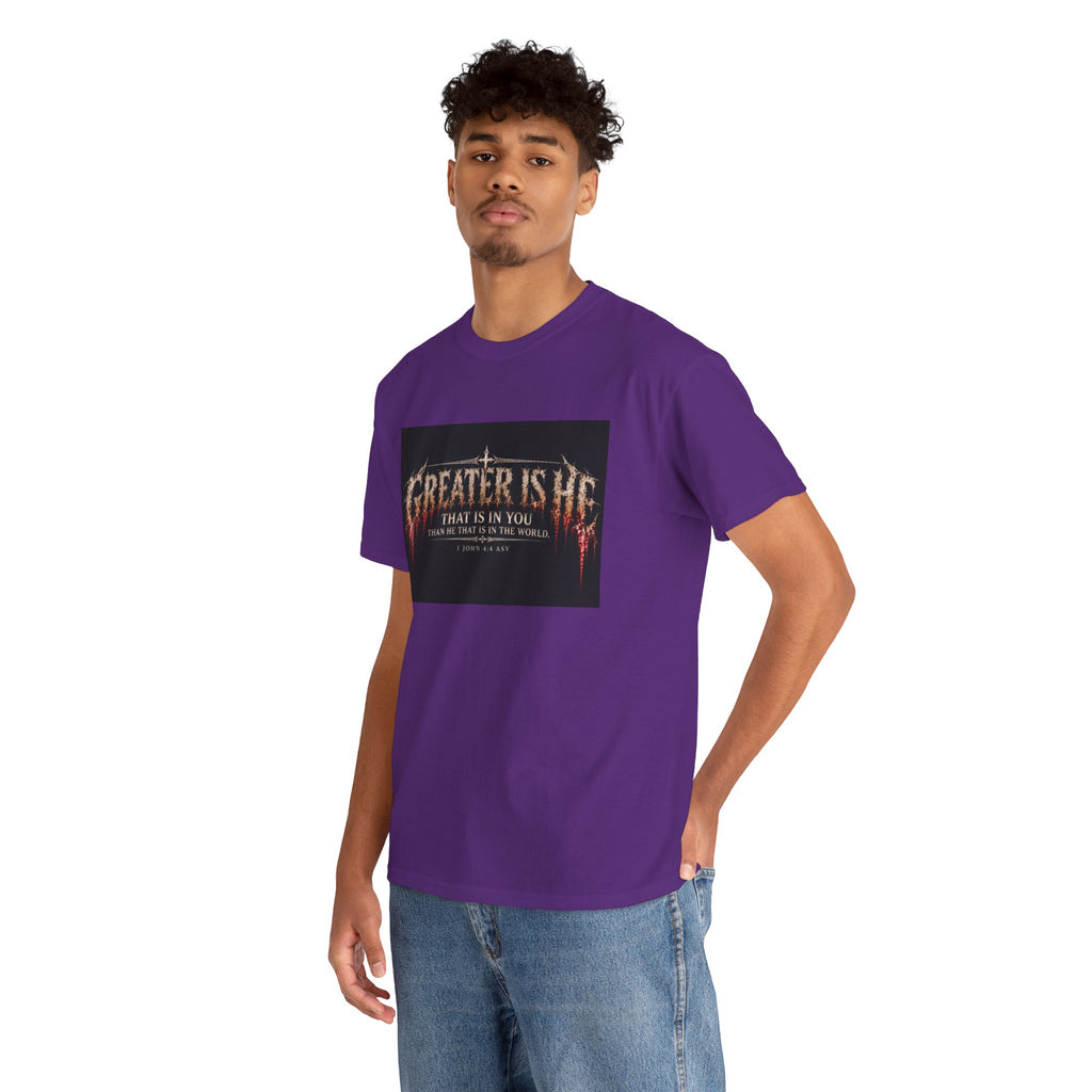 "Greater Is He" October Holliday line Edition Cross Faith Christian Graphic Tee - T-Shirt