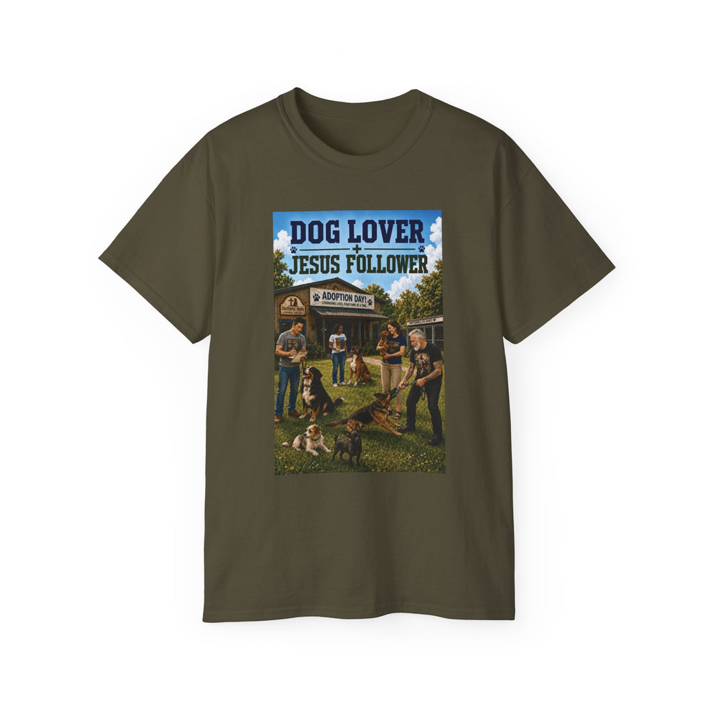 Jesus Follower Dog Lover T-Shirt — Proverbs 12:10 Dog adoption Faith Tee