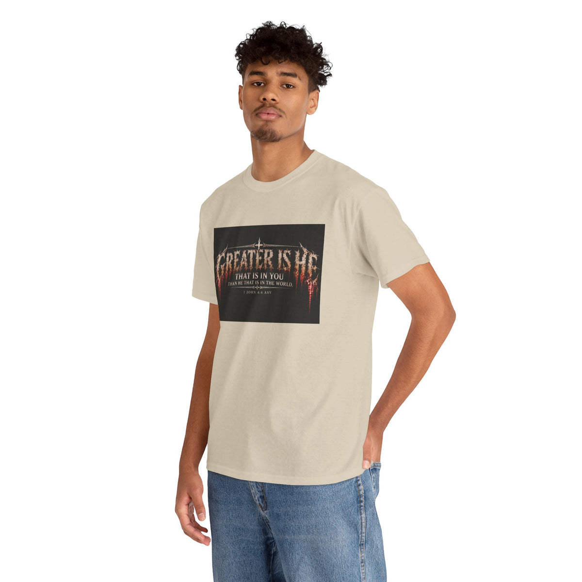 "Greater Is He" October Holliday line Edition Cross Faith Christian Graphic Tee - T-Shirt