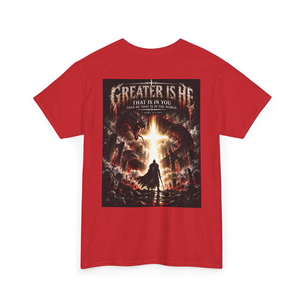 "Greater Is He" October Holliday line Edition Cross Faith Christian Graphic Tee - T-Shirt