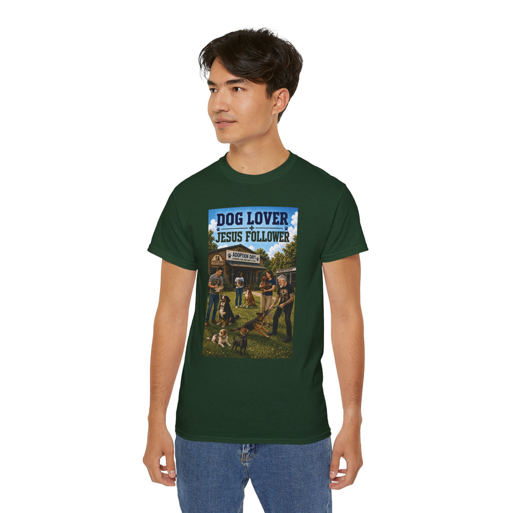 Jesus Follower Dog Lover T-Shirt — Proverbs 12:10 Dog adoption Faith Tee