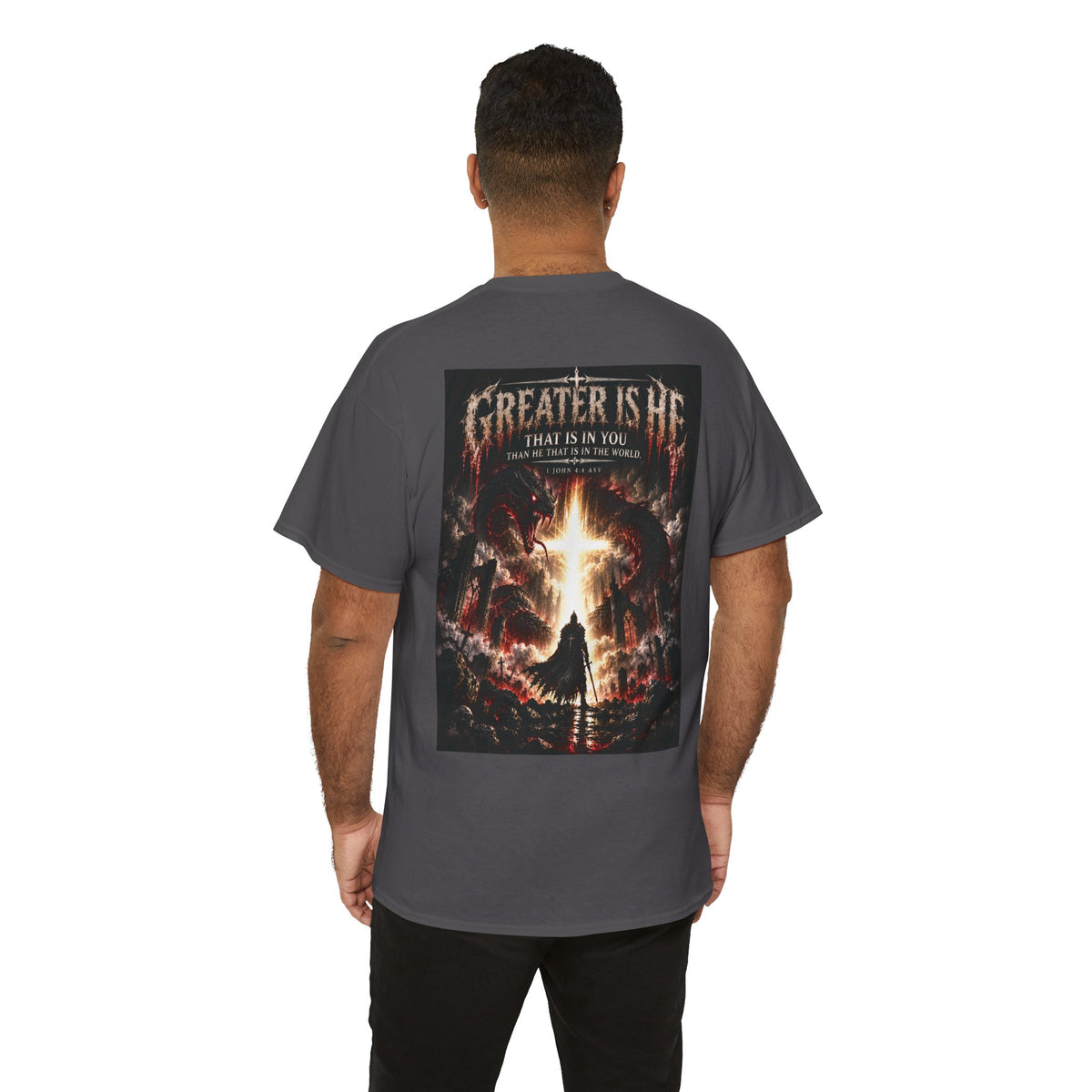 "Greater Is He" October Holliday line Edition Cross Faith Christian Graphic Tee - T-Shirt