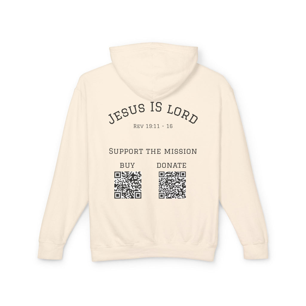 'Jesus Is Lord' Ad Variant Hoodie — with Revelation 19:11-16 Christian Graphic