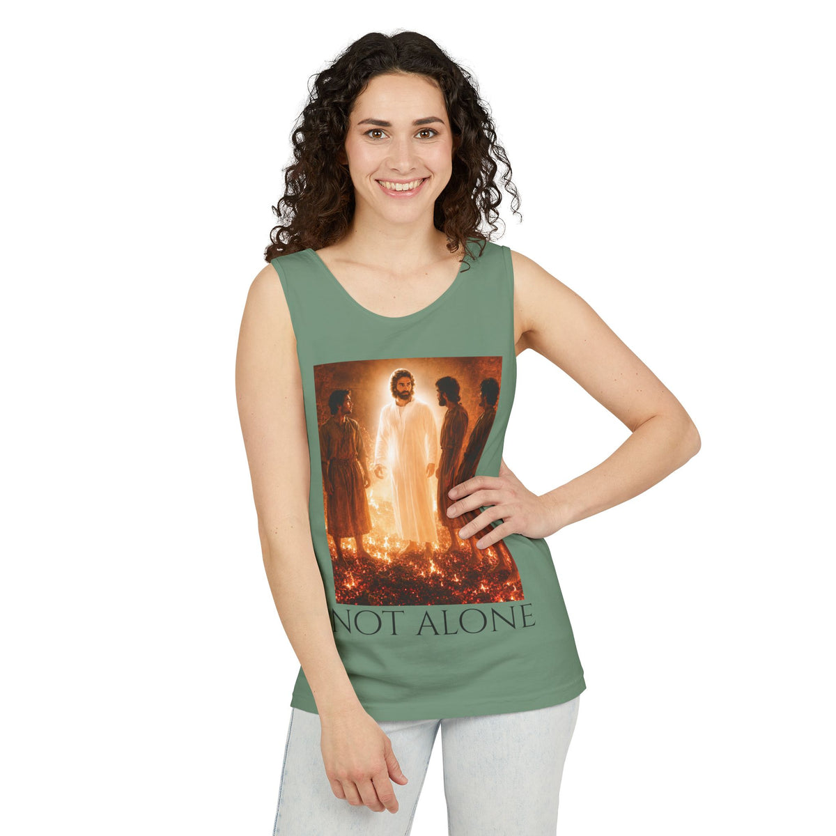 'Not Alone' Tank Top — Jesus with Four Men, Daniel 3:25 Scripture Tank