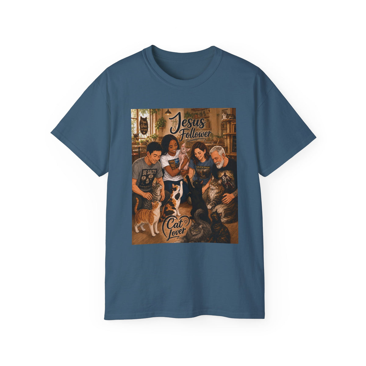 Jesus Follower Cat Lover T-Shirt — Proverbs 12:10 cat cafe Faith Tee