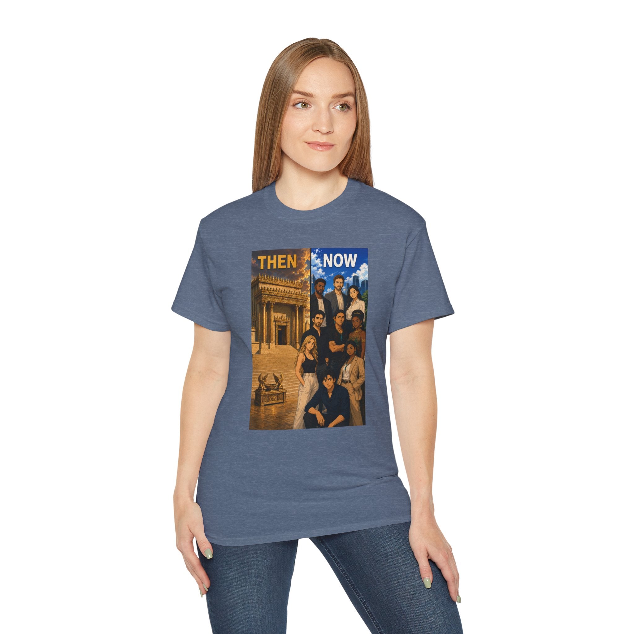 Then & Now non-animated Christian Graphic Tee — 2 Corinthians 6:16 Bible Verse Shirt
