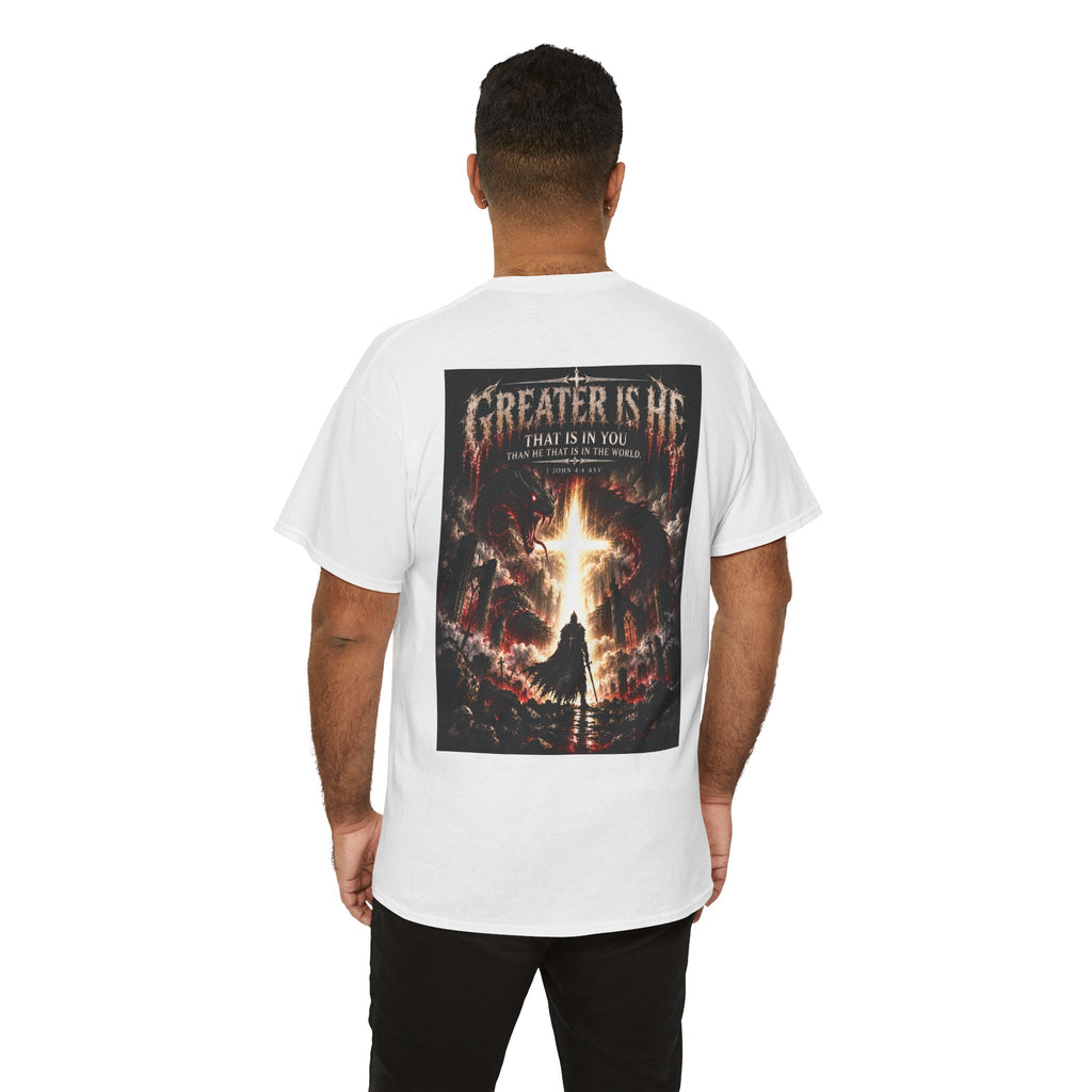 "Greater Is He" October Holliday line Edition Cross Faith Christian Graphic Tee - T-Shirt