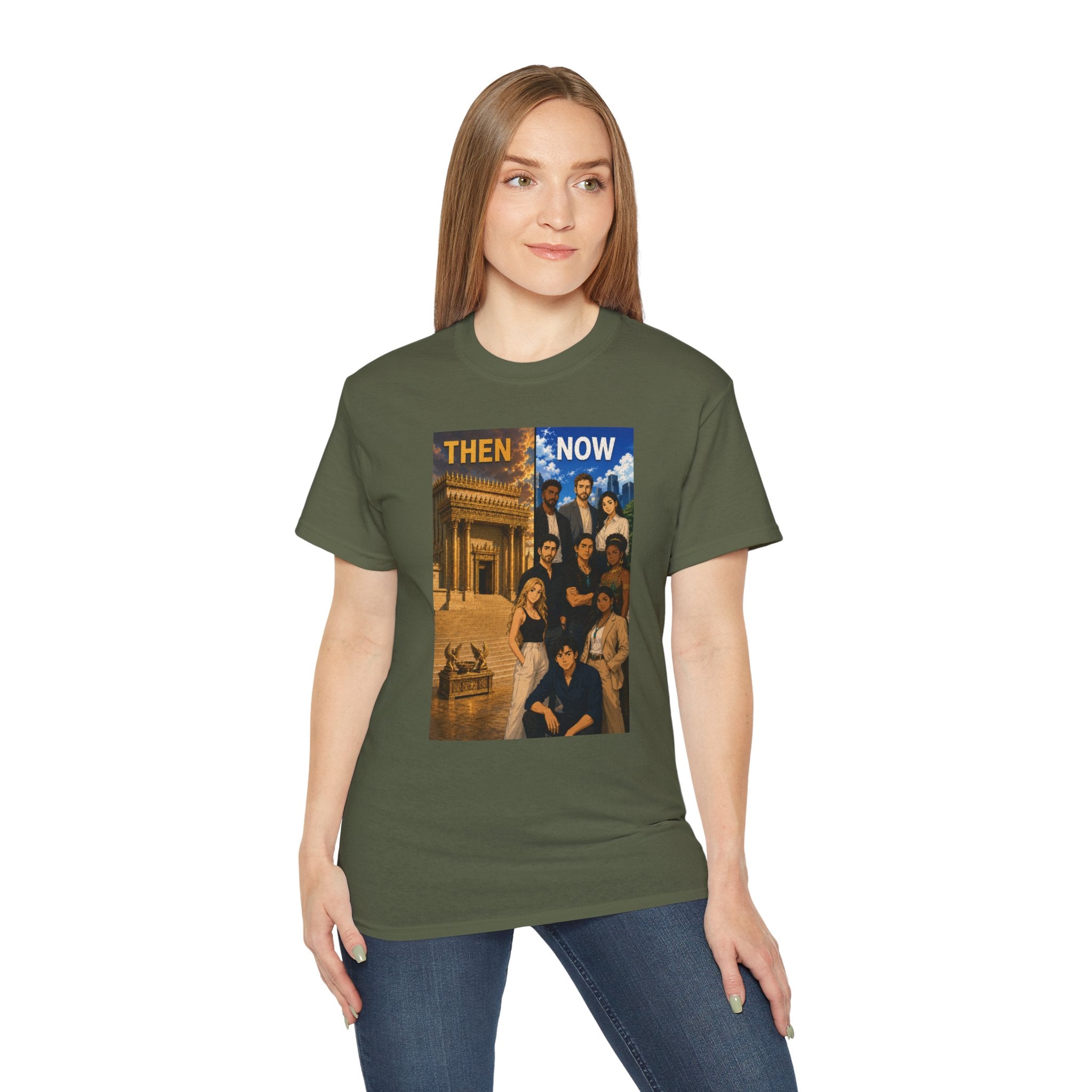 Then & Now non-animated Christian Graphic Tee — 2 Corinthians 6:16 Bible Verse Shirt