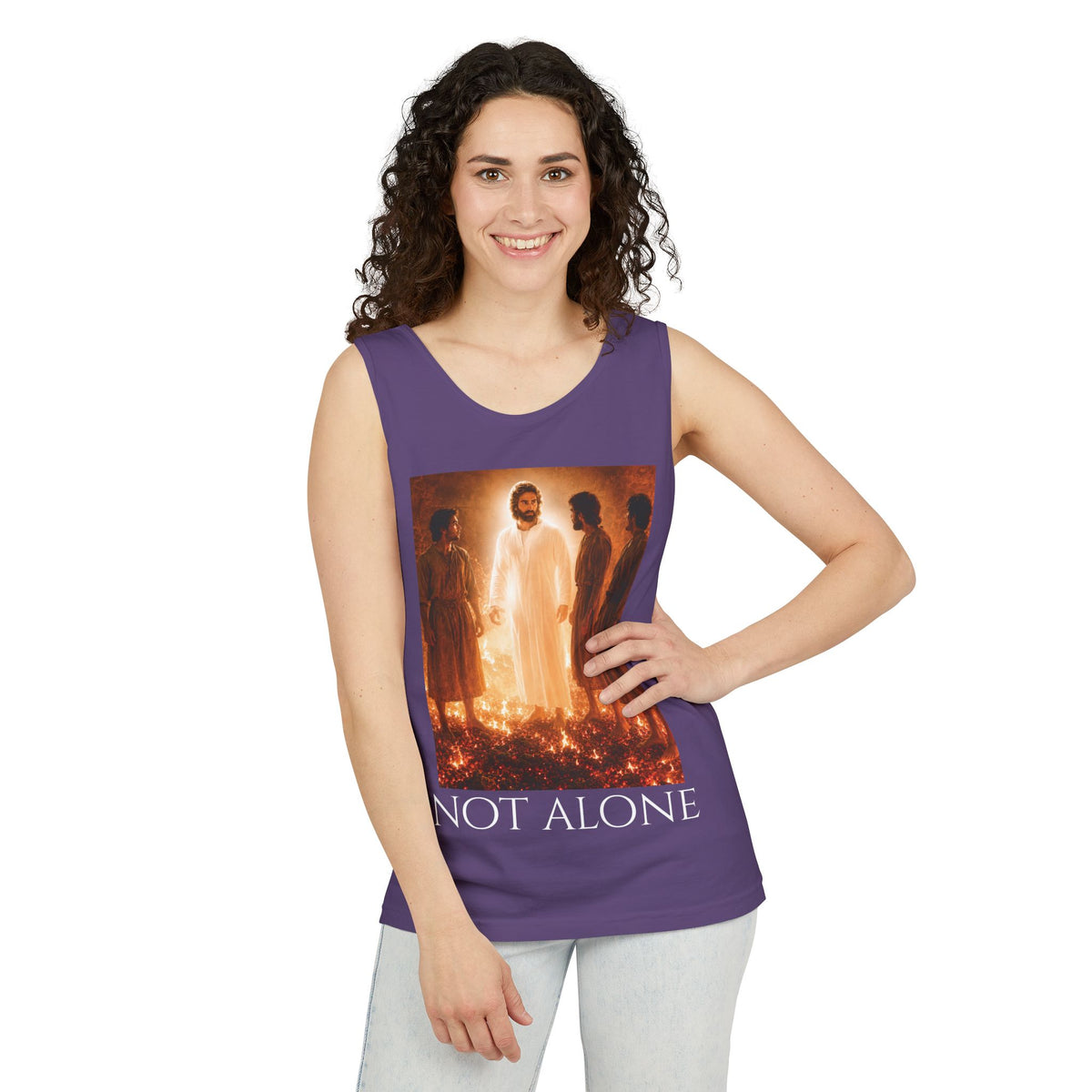 'Not Alone' Tank Top — Jesus with Four Men, Daniel 3:25 Scripture Tank