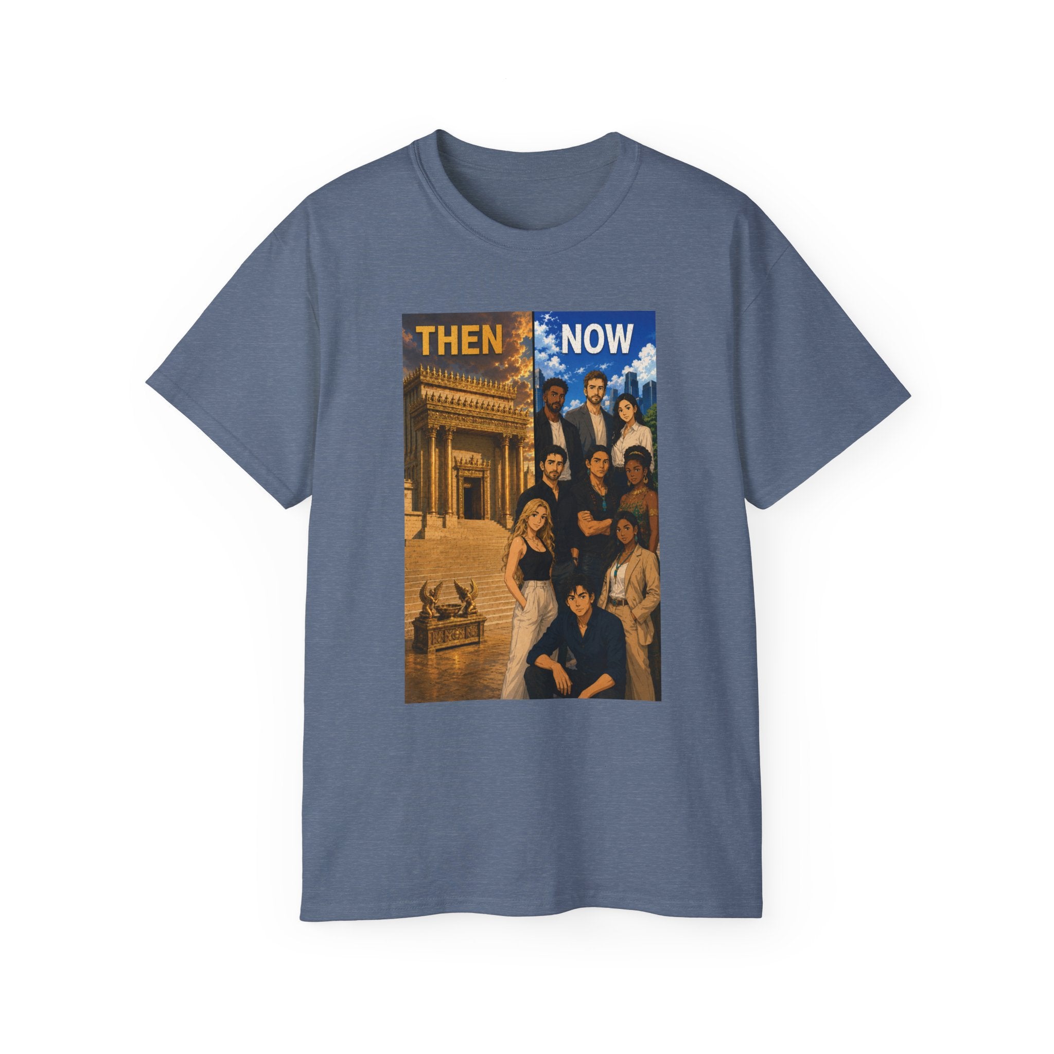 Then & Now non-animated Christian Graphic Tee — 2 Corinthians 6:16 Bible Verse Shirt