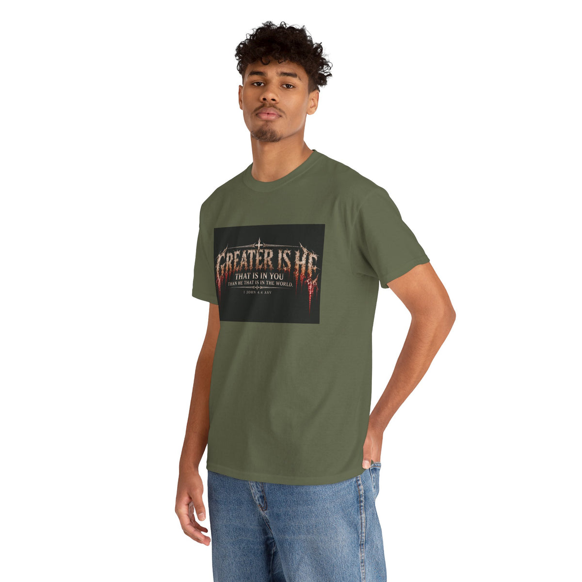 "Greater Is He" October Holliday line Edition Cross Faith Christian Graphic Tee - T-Shirt