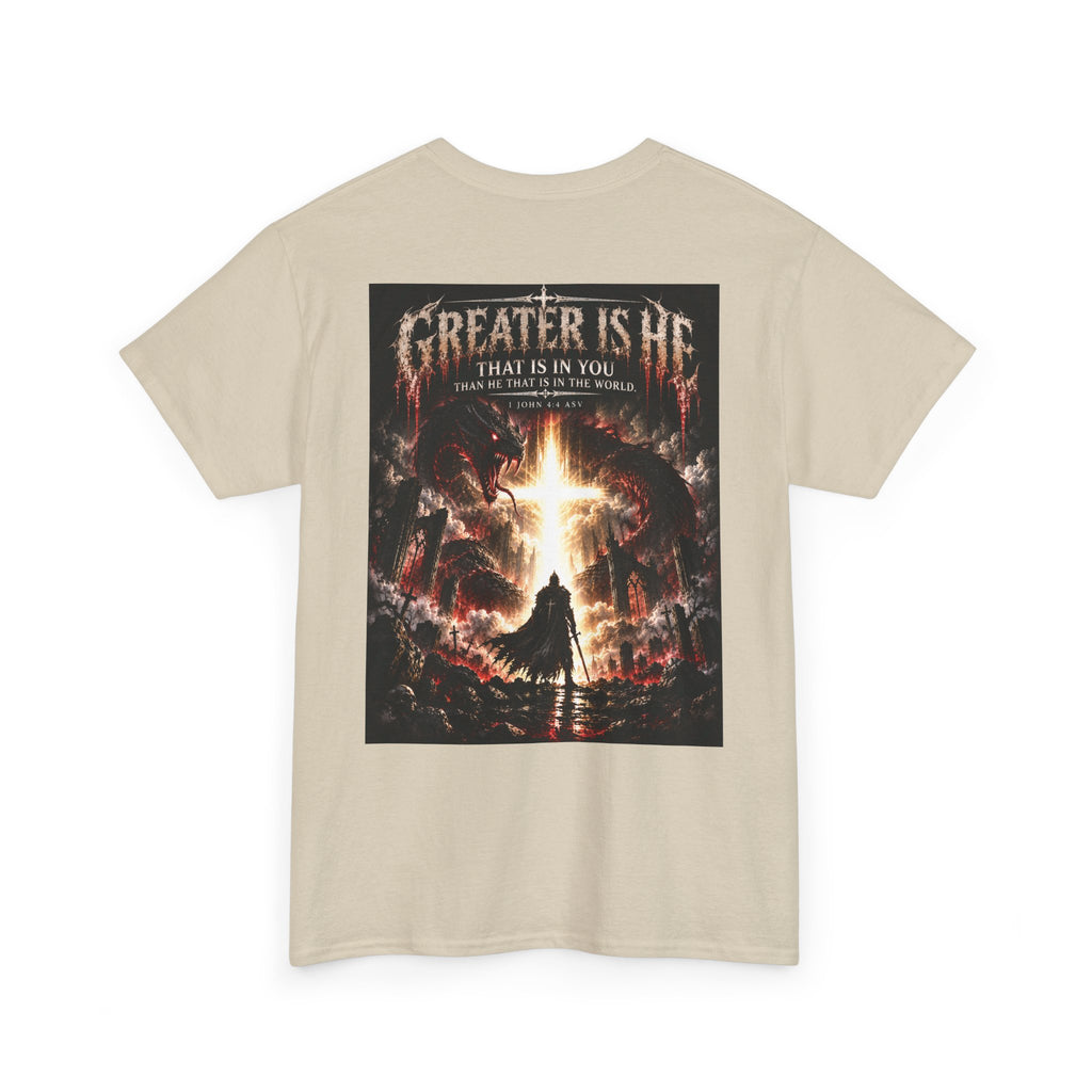 "Greater Is He" October Holliday line Edition Cross Faith Christian Graphic Tee - T-Shirt