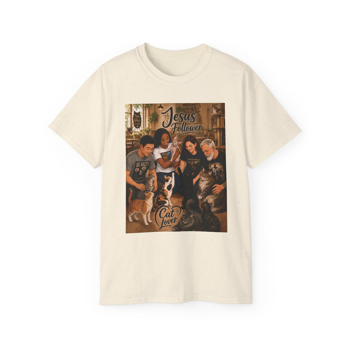 Jesus Follower Cat Lover T-Shirt — Proverbs 12:10 cat cafe Faith Tee