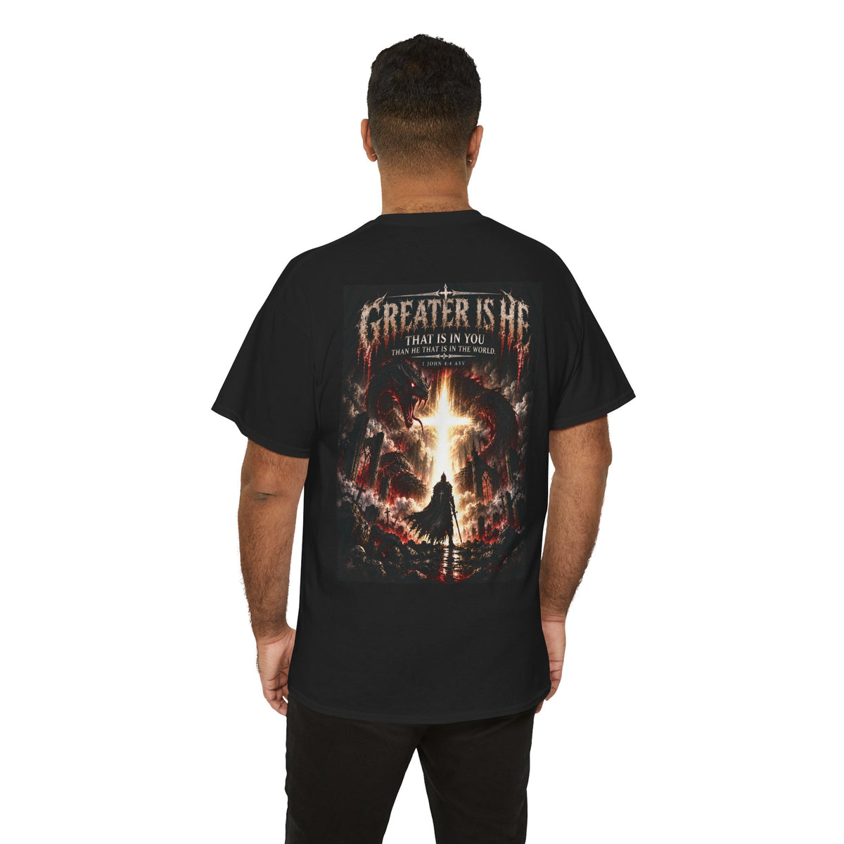 "Greater Is He" October Holliday line Edition Cross Faith Christian Graphic Tee - T-Shirt