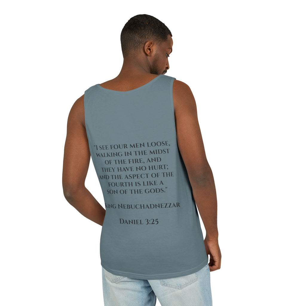 'Not Alone' Tank Top — Jesus with Four Men, Daniel 3:25 Scripture Tank