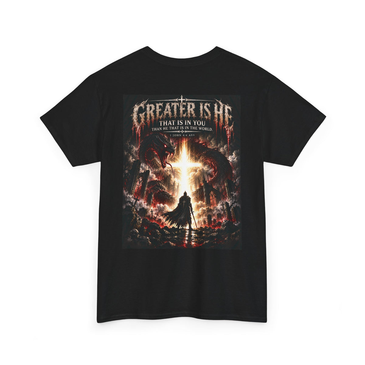 "Greater Is He" October Holliday line Edition Cross Faith Christian Graphic Tee - T-Shirt