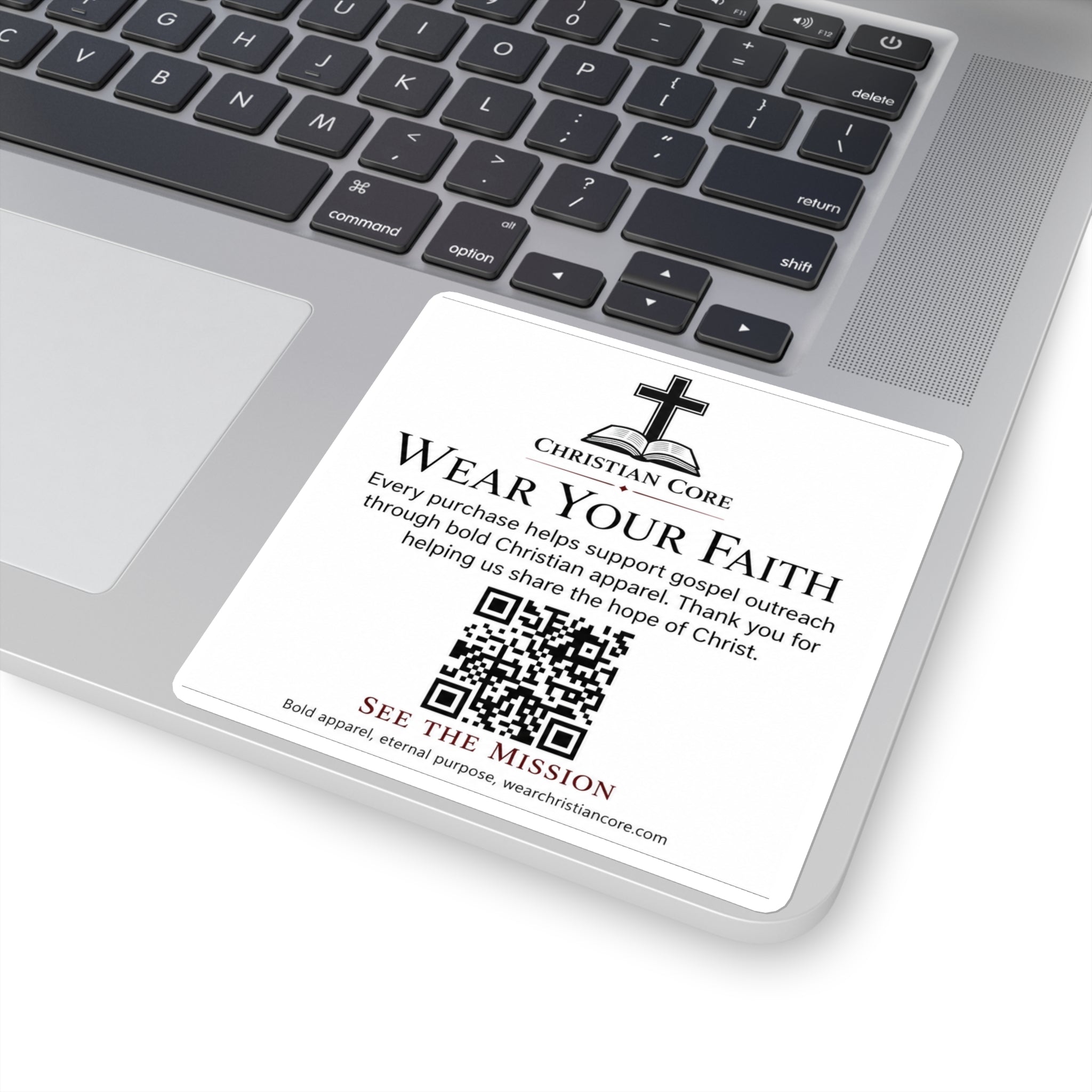 "Wear Your Faith" QR Mission Sticker —Christian Faith Square Sticker