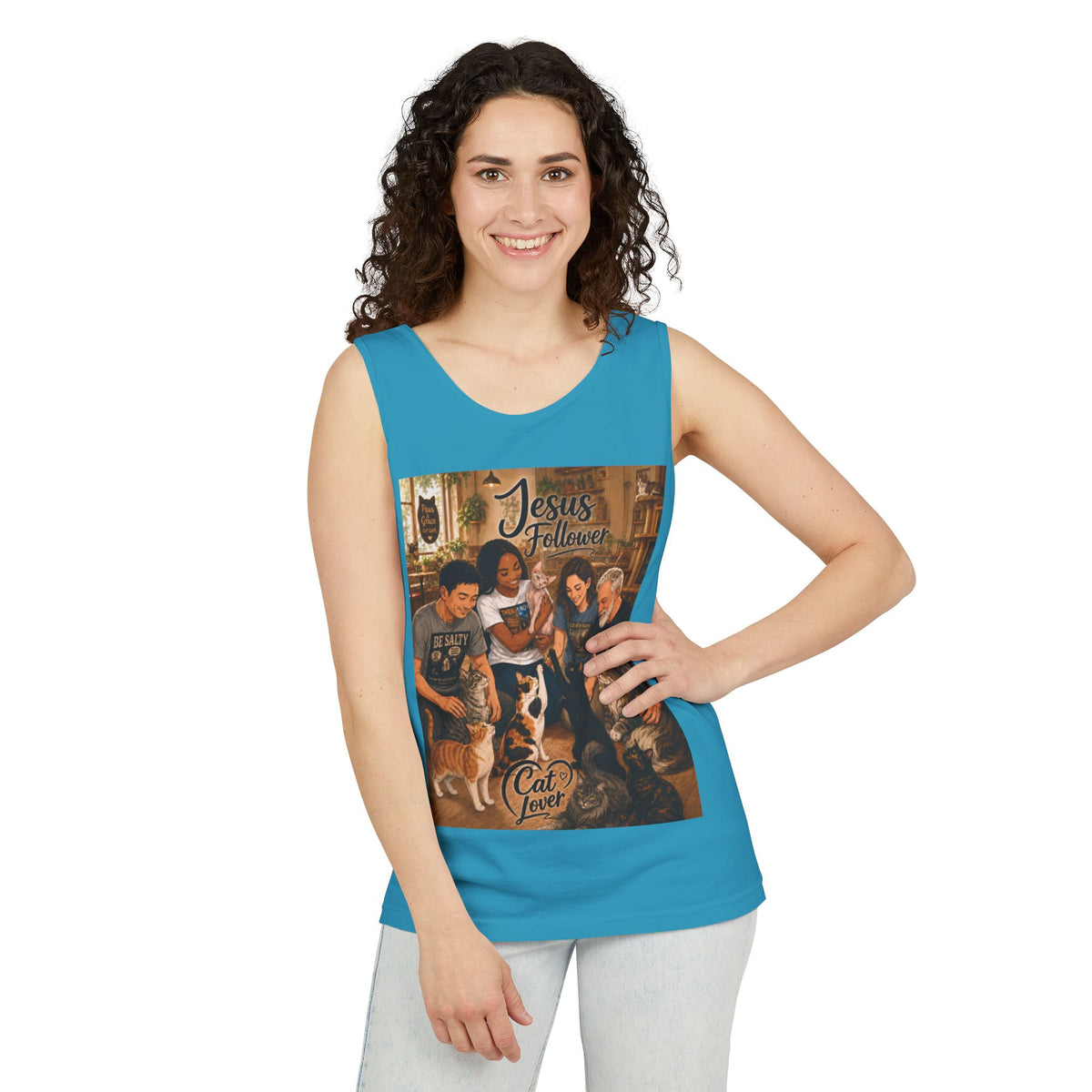 Jesus Follower Cat Lover Tank Top — Christian Pet Lover Graphic Tank