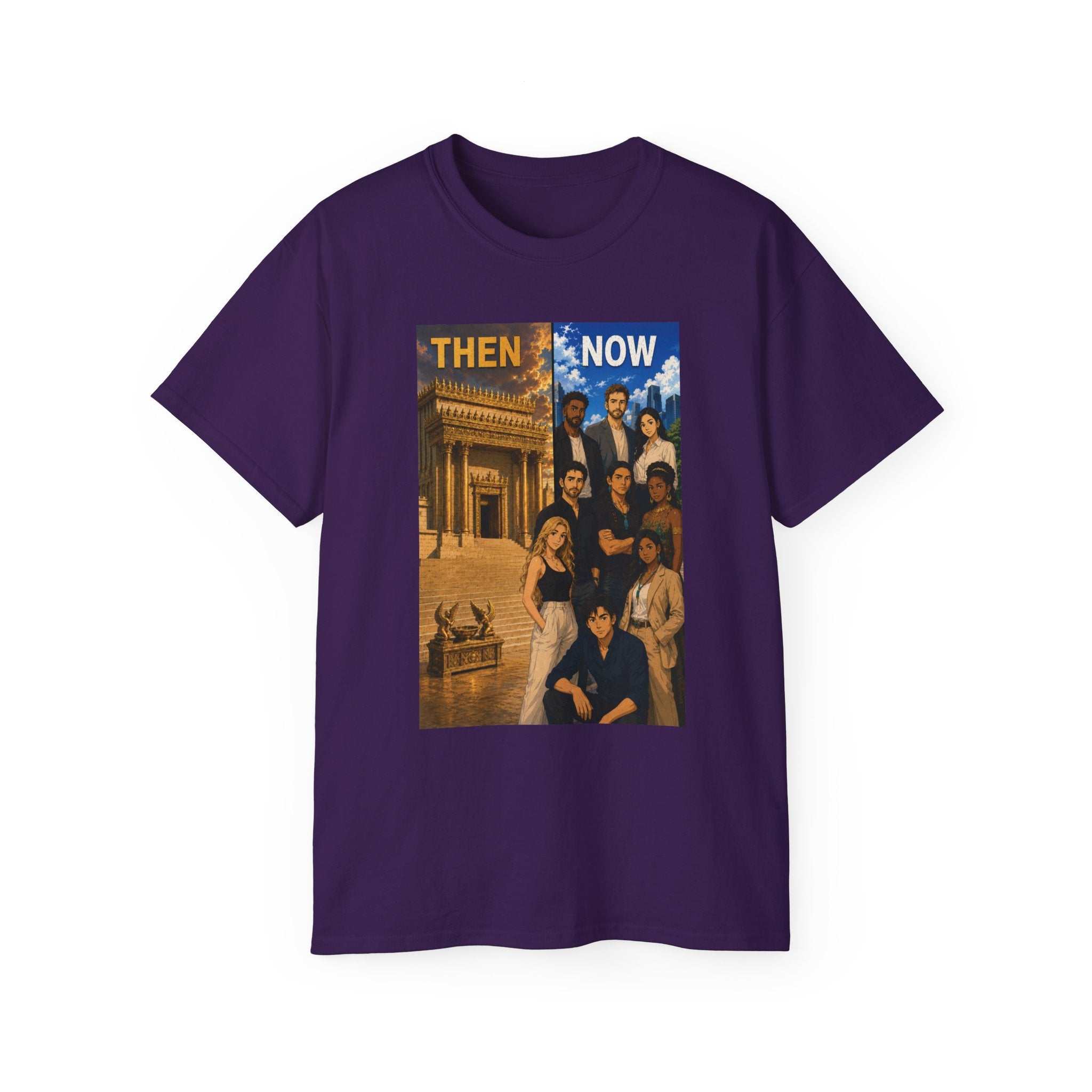 Then & Now non-animated Christian Graphic Tee — 2 Corinthians 6:16 Bible Verse Shirt