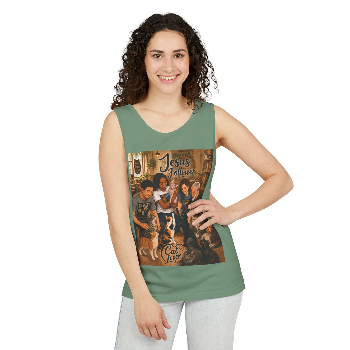 Jesus Follower Cat Lover Tank Top — Christian Pet Lover Graphic Tank