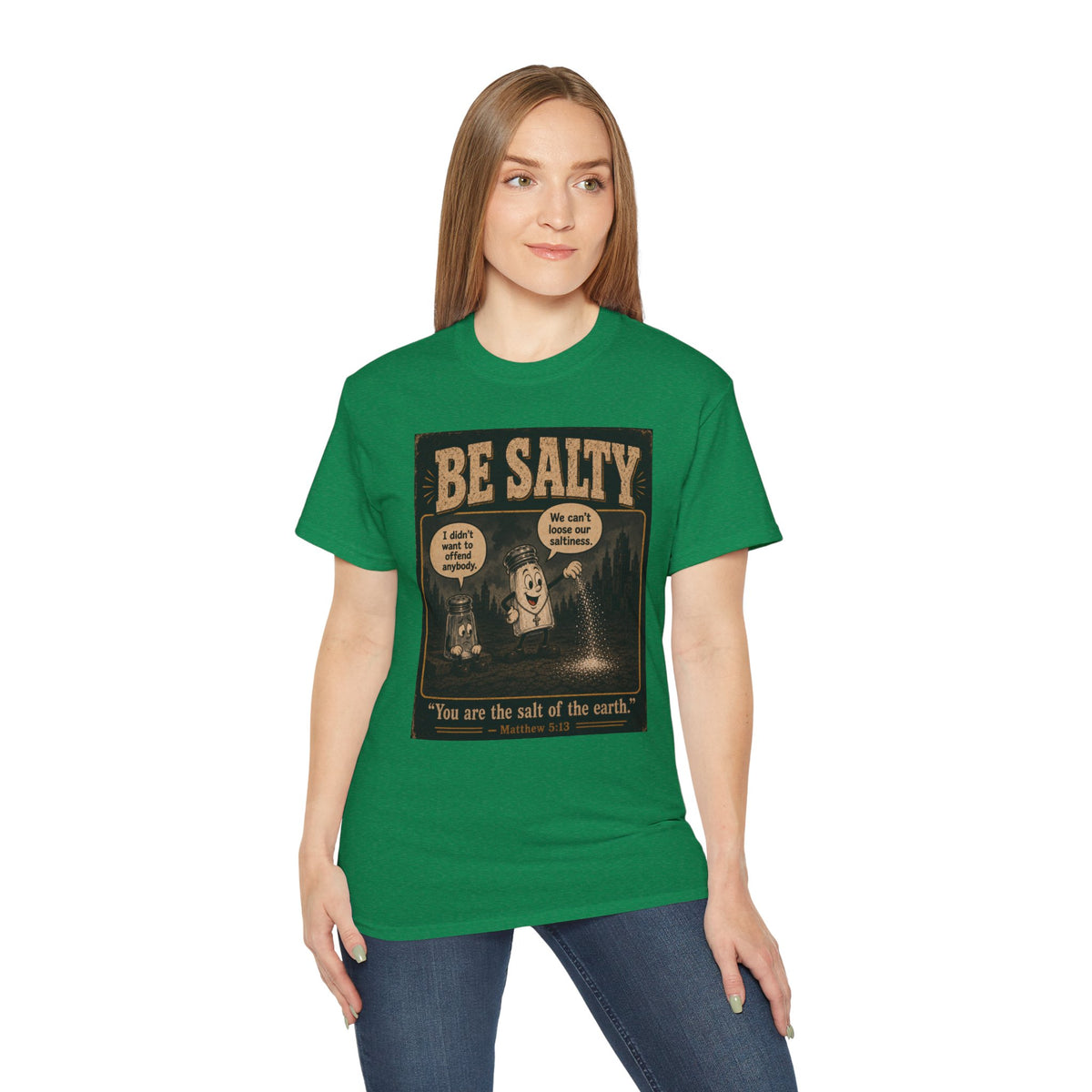 Be Salty "Ad variant" T-Shirt — 'You Are the Salt of the Earth' Christian Vintage Tee