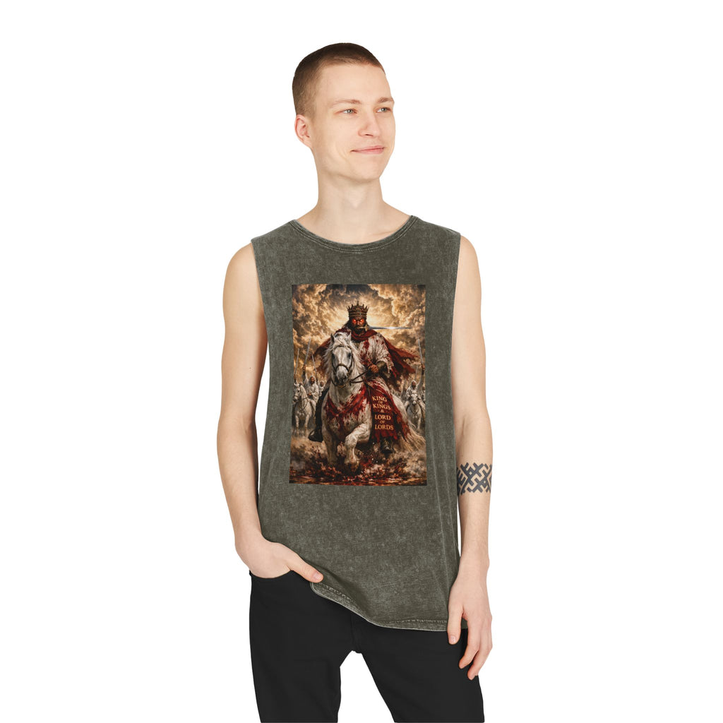 Jesus Is Lord Tank Top — King on White Horse Religious Stonewash Muscle Tee