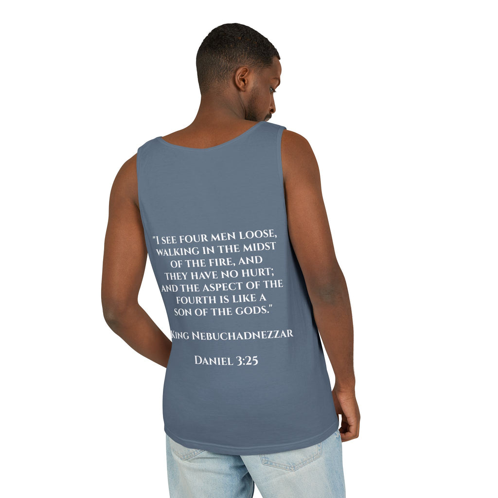 'Not Alone' Tank Top — Jesus with Four Men, Daniel 3:25 Scripture Tank