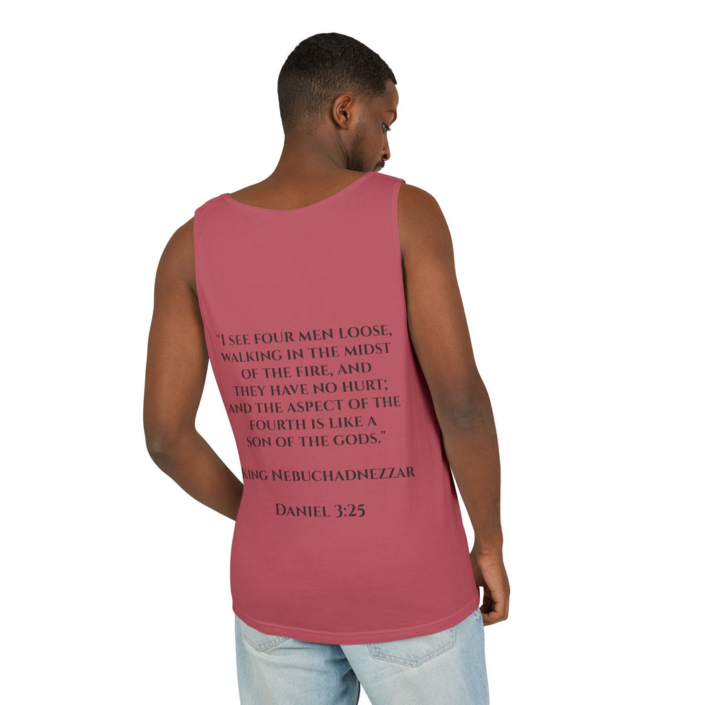 'Not Alone' Tank Top — Jesus with Four Men, Daniel 3:25 Scripture Tank