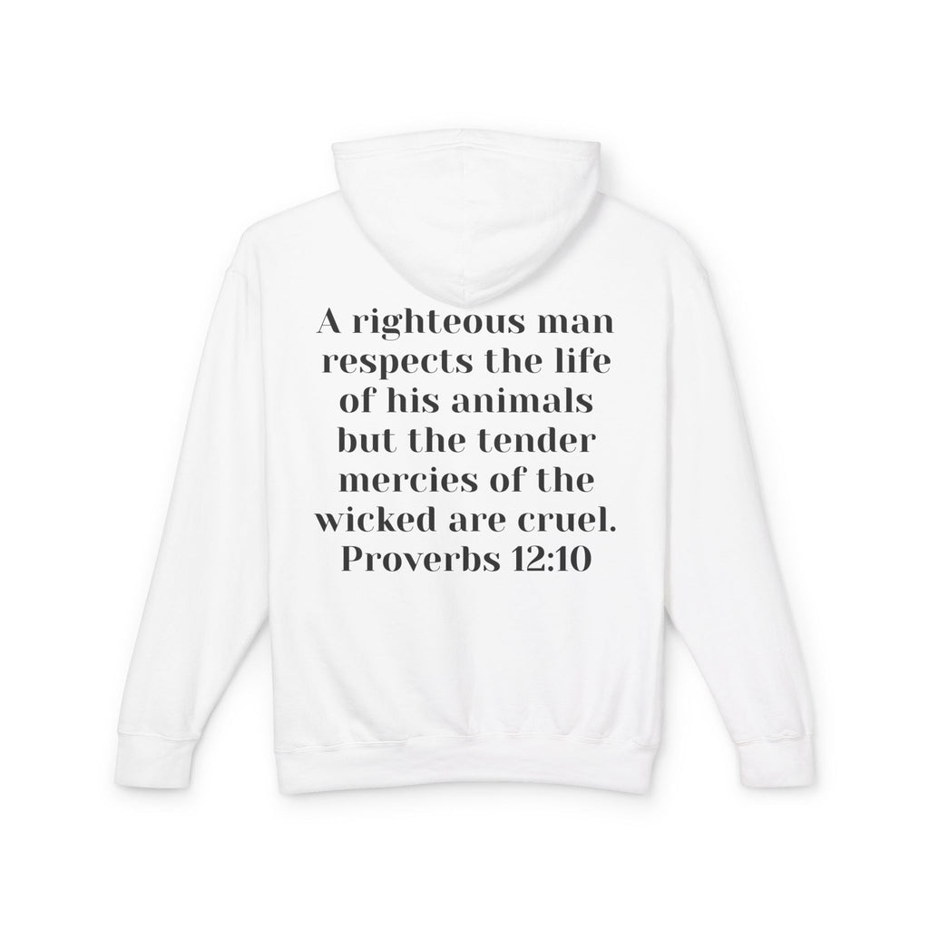 Cat Lover Jesus Follower Hoodie — Proverbs 12:10 Christian Pet Sweatshirt
