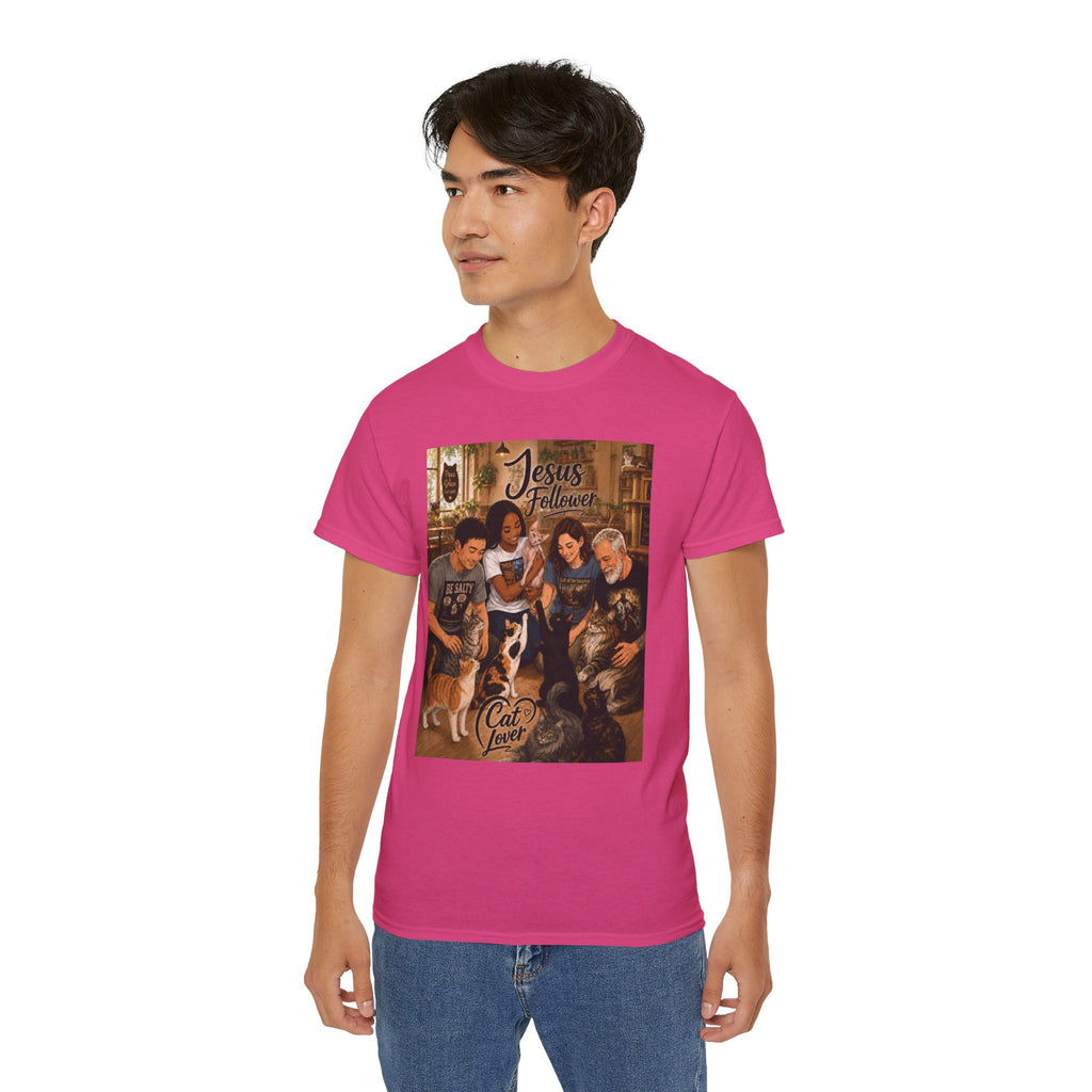 Jesus Follower Cat Lover T-Shirt — Proverbs 12:10 cat cafe Faith Tee