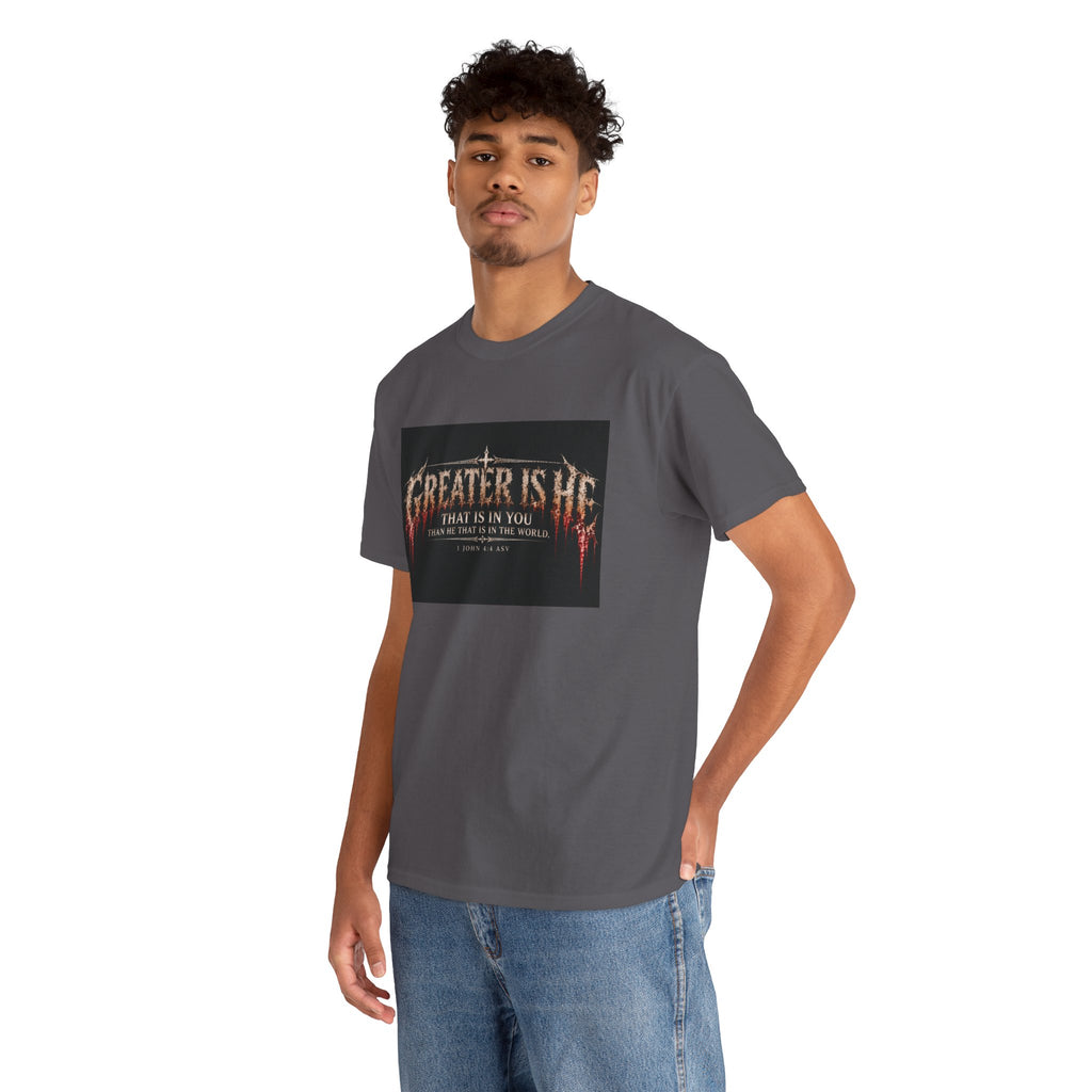 "Greater Is He" October Holliday line Edition Cross Faith Christian Graphic Tee - T-Shirt
