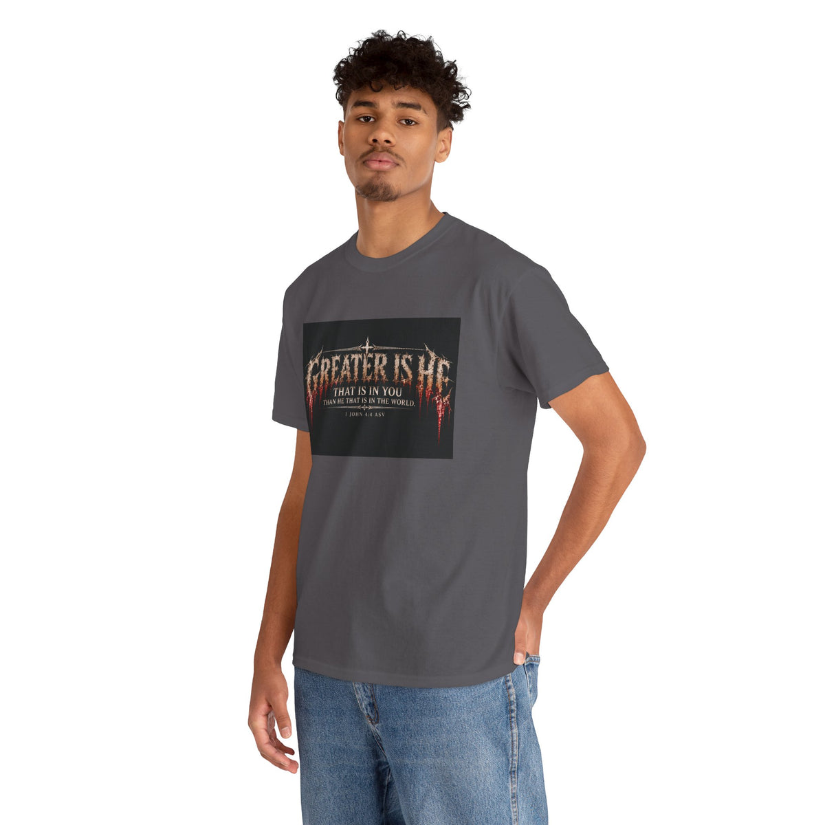 "Greater Is He" October Holliday line Edition Cross Faith Christian Graphic Tee - T-Shirt