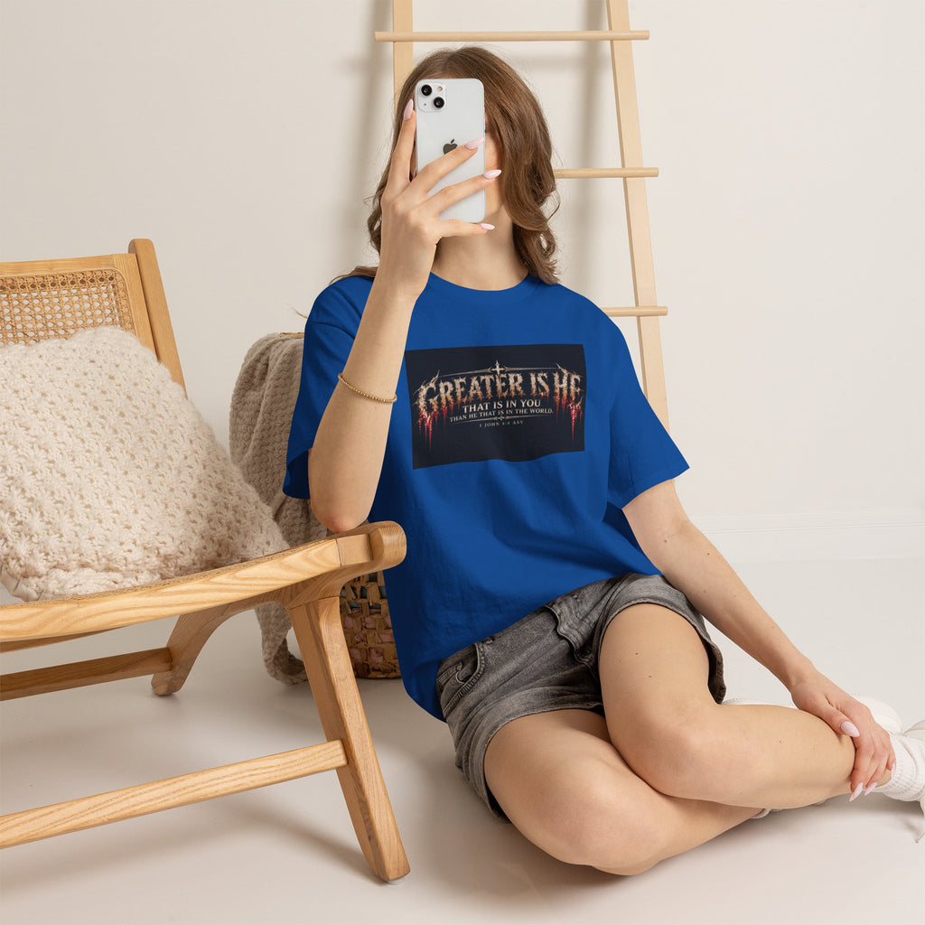 "Greater Is He" October Holliday line Edition Cross Faith Christian Graphic Tee - T-Shirt