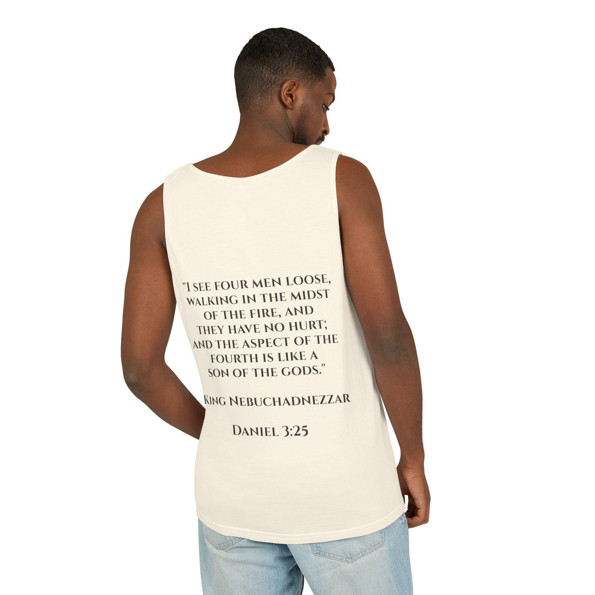 'Not Alone' Tank Top — Jesus with Four Men, Daniel 3:25 Scripture Tank