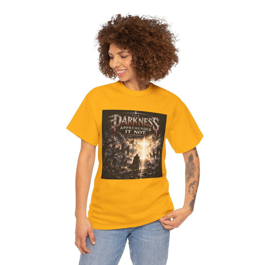 "Light Defeats Darkness" October Holliday Line edition T-Shirt — "Darkness Appeared He Need It Not" Graphic Tee (Ephesians 6:11)