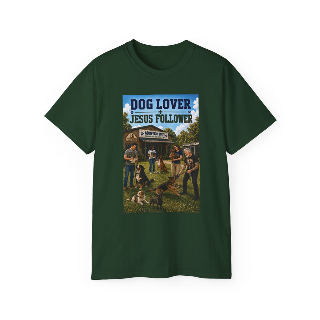 Jesus Follower Dog Lover T-Shirt — Proverbs 12:10 Dog adoption Faith Tee