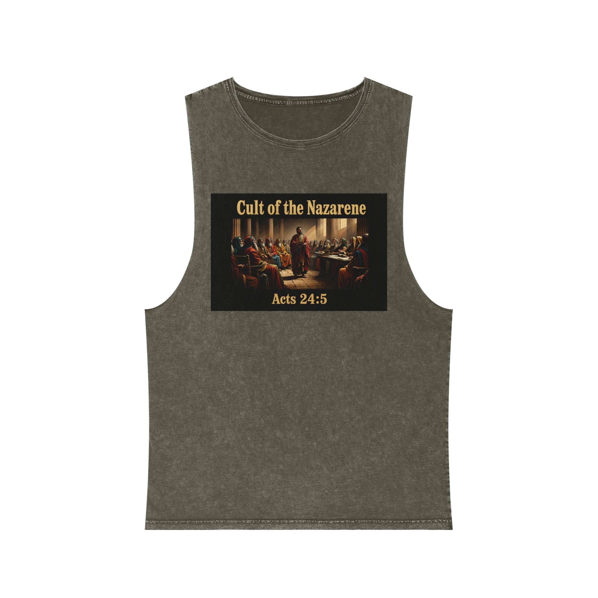 Cult of the Nazarene Tank Top – Vintage Stonewash Christian Scripture (Acts 24:5 / Matthew 5:11)