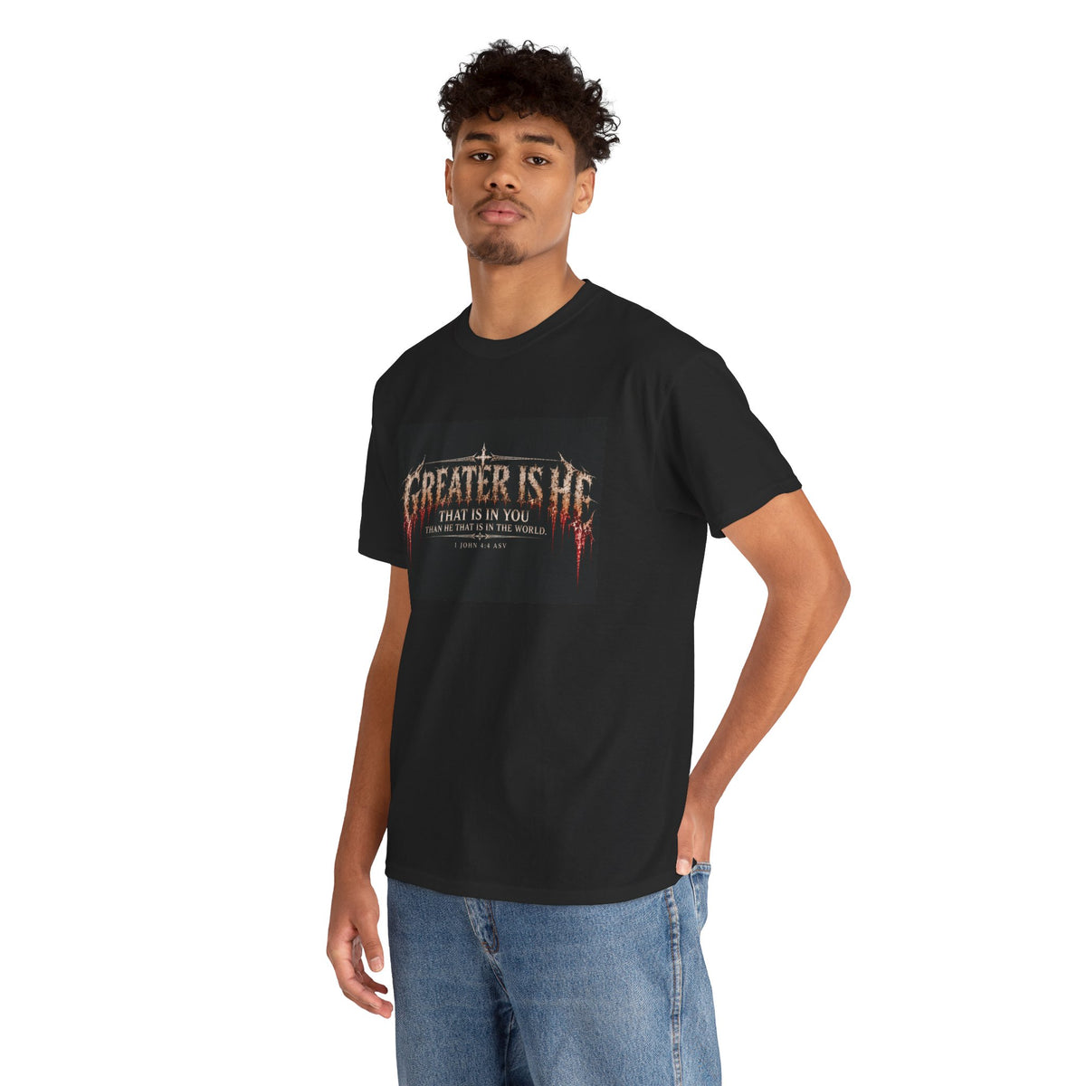"Greater Is He" October Holliday line Edition Cross Faith Christian Graphic Tee - T-Shirt