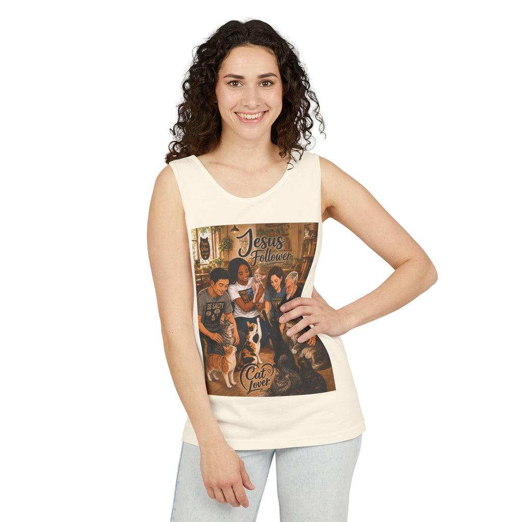 Jesus Follower Cat Lover Tank Top — Christian Pet Lover Graphic Tank
