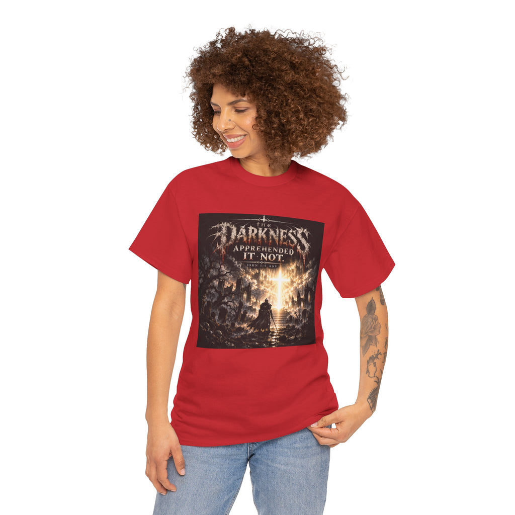 "Light Defeats Darkness" October Holliday Line edition T-Shirt — "Darkness Appeared He Need It Not" Graphic Tee (Ephesians 6:11)