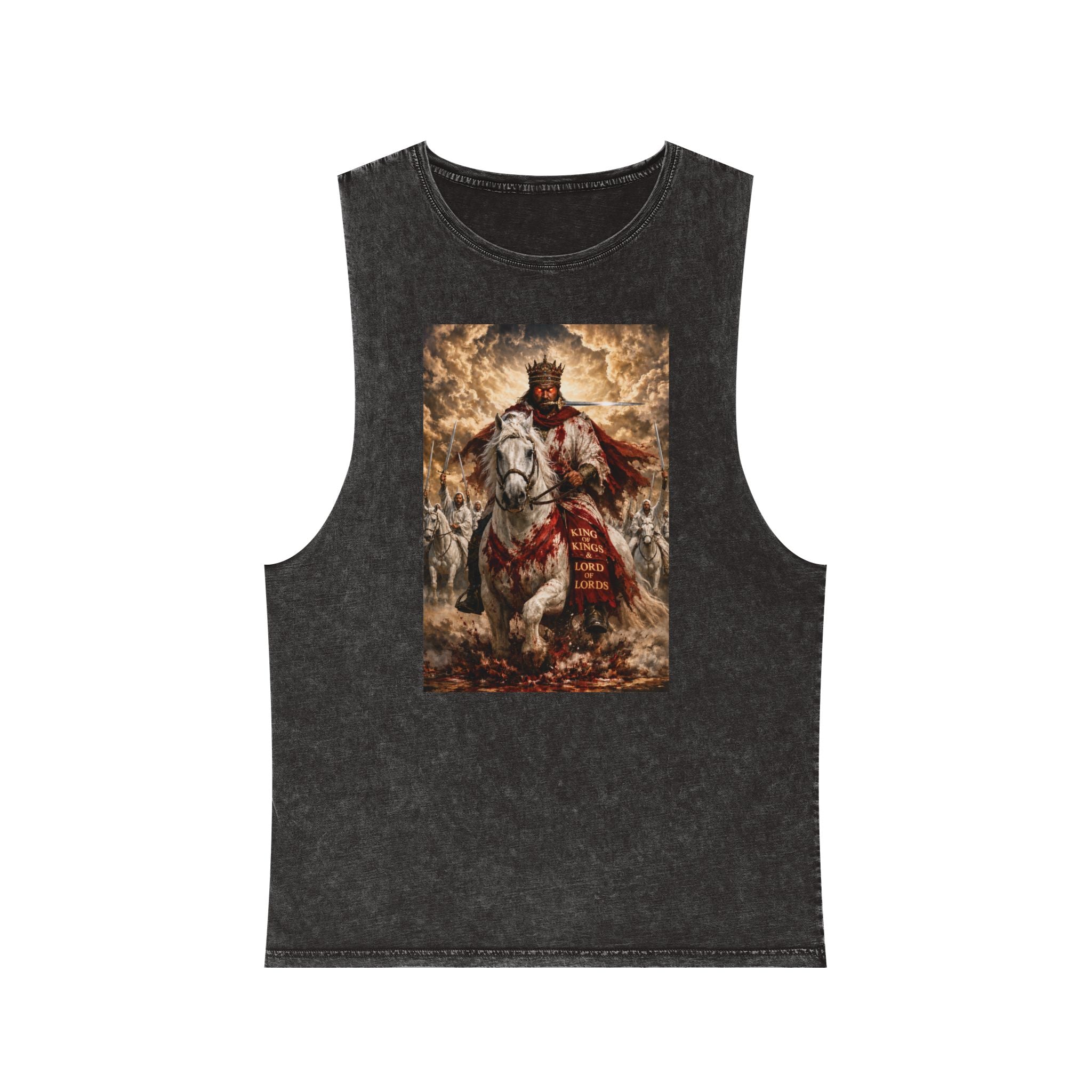 Jesus Is Lord Tank Top — King on White Horse Religious Stonewash Muscle Tee