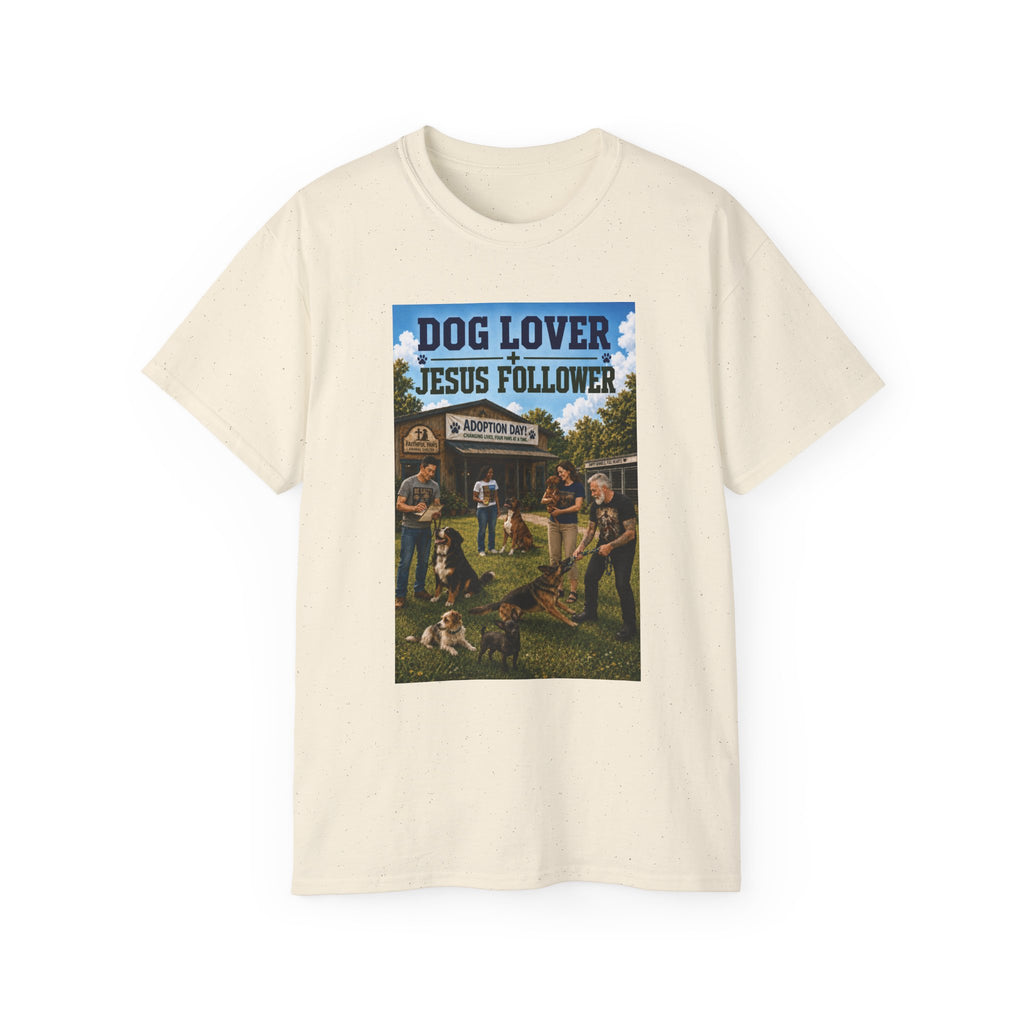 Jesus Follower Dog Lover T-Shirt — Proverbs 12:10 Dog adoption Faith Tee
