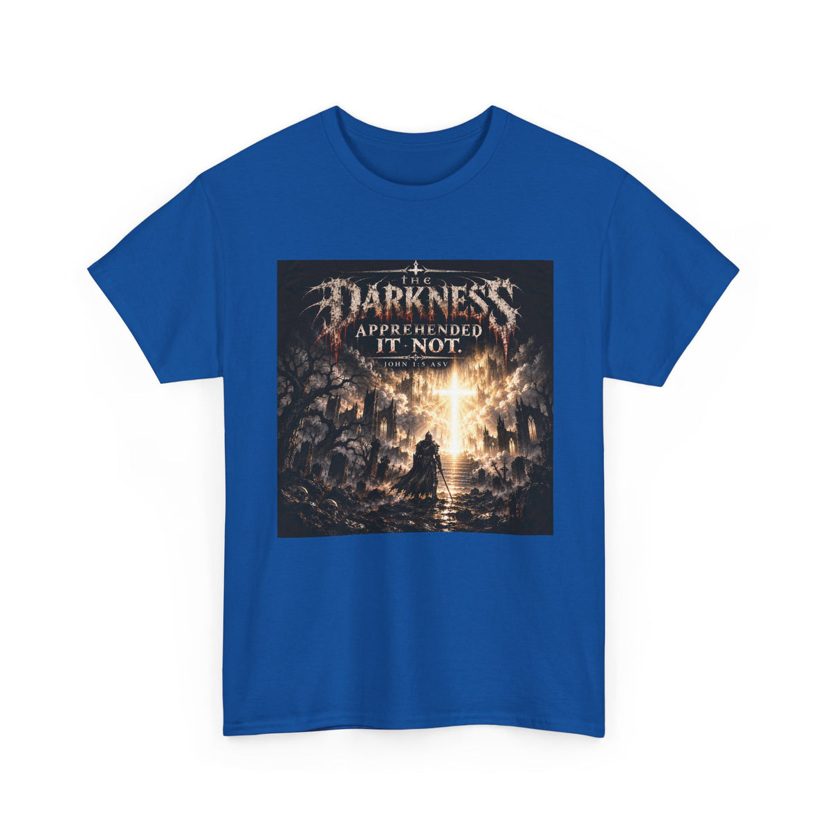 "Light Defeats Darkness" October Holliday Line edition T-Shirt — "Darkness Appeared He Need It Not" Graphic Tee (Ephesians 6:11)