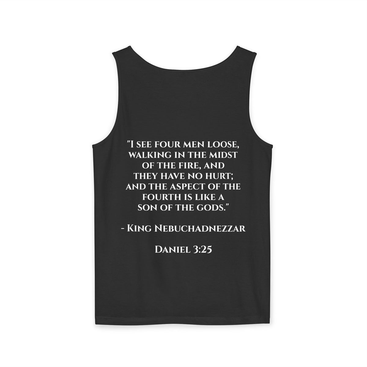 'Not Alone' Tank Top — Jesus with Four Men, Daniel 3:25 Scripture Tank