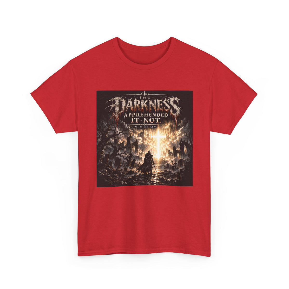 "Light Defeats Darkness" October Holliday Line edition T-Shirt — "Darkness Appeared He Need It Not" Graphic Tee (Ephesians 6:11)