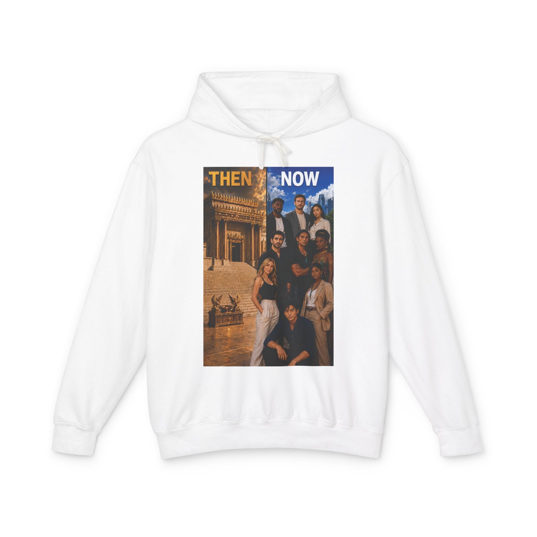 Then & Now Hoodie non-animated — 'You Are the Temple' 2 Corinthians 6:16 Christian Pullover